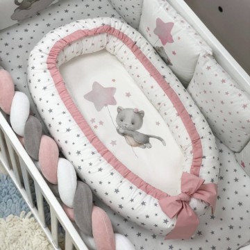 Protecție pentru somn - Baby Nest Pisică Roz, realizat din bumbac 100%